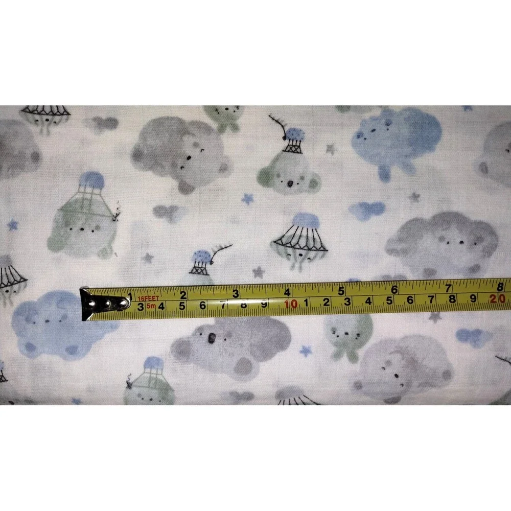 Nursery Swaddle Soft Cotton Gauze Fabric BTY - Koala Clouds Hot Air Balloons NEW